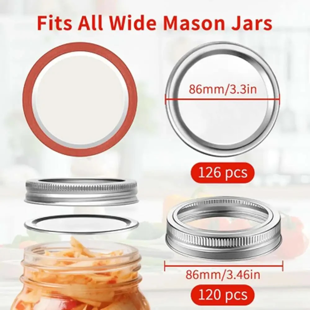 Canning Lids 130PCS Wide Mouth 86MM Anti-Rust Airtight Leak Proof Silver Jar